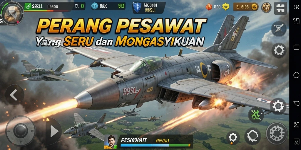Tampilan antarmuka game Perang Pesawat penuh aksi.