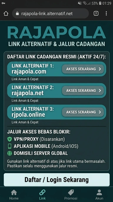 Tampilan link alternatif rajapola